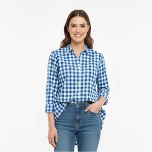 KORET Upscale Plaid Checkered Butrin Down Blouse Shirt Sz L